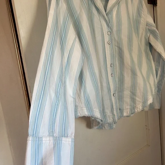 We The Free Button Down Striped Light Blue White Kelia Trapeze Boho Shirt Medium - Picture 9 of 16
